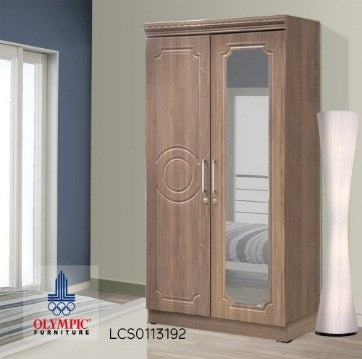OLYMPIC 2 DOOR WARDROBE W/ FULL MIRROR SONOMA OAK BROWN # LCS0113192